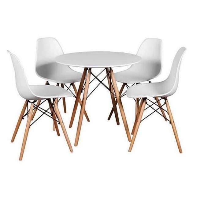 SMTE Round White Table With 4 Chairs with keychain