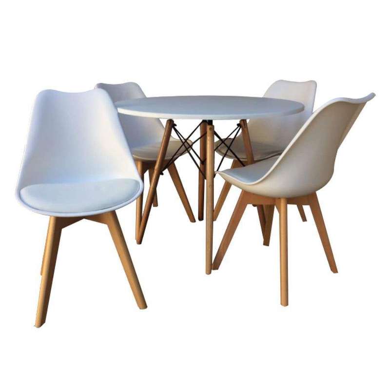 SMTE Round Table + 4 Padded Chairs - White with keychain