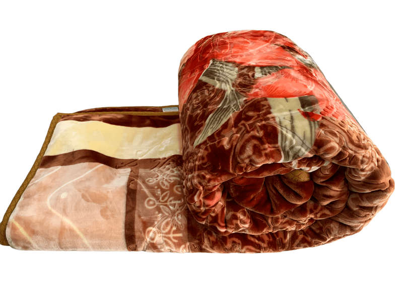 SMTE Azaz High Quality Reversible Heavy Blanket Light Brown and Orange Flower 6kg with keychain