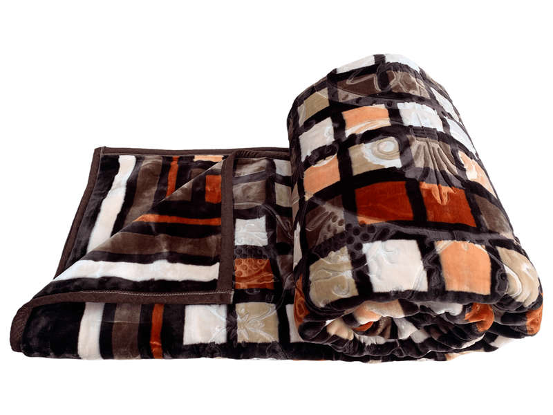 SMTE Azaz High Quality Reversible Heavy Blanket Dark Brown with Multi Square 6kg with keychain