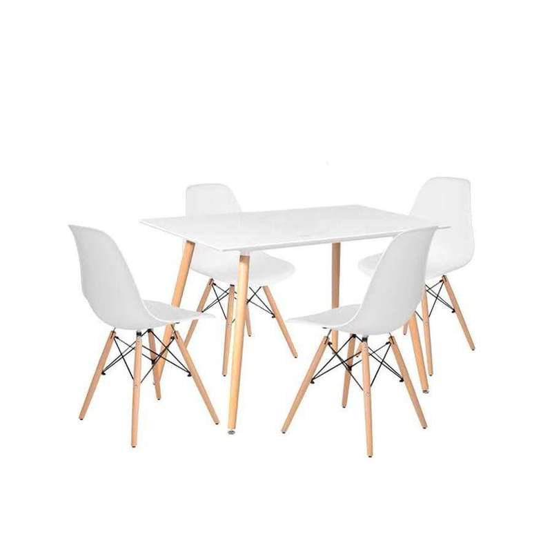 SMTE Rectangular Table & 4 Chairs - White with keychain