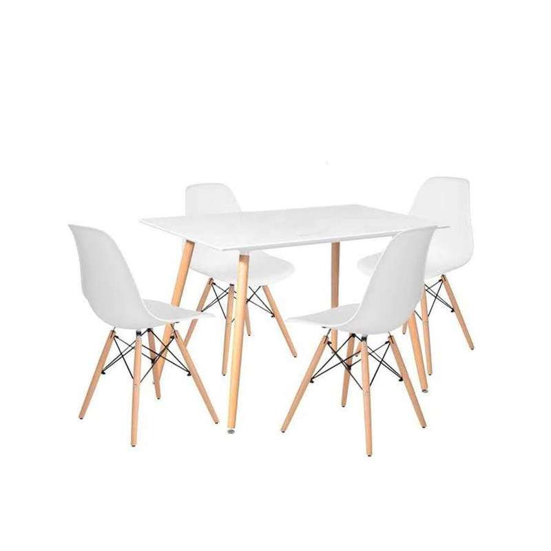 SMTE Rectangular Table & 4 Chairs - White with keychain