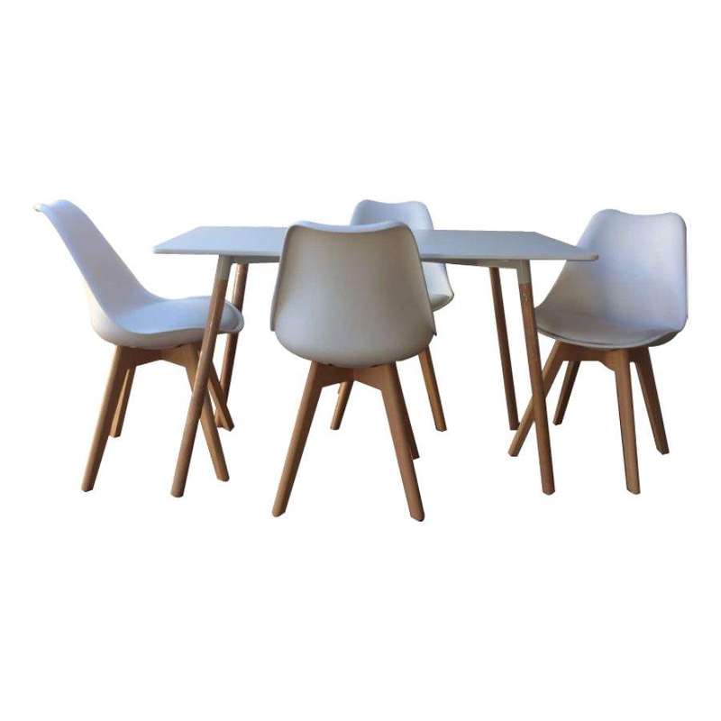 SMTE Rectangle Table + 4 Padded Chairs - white with keychain