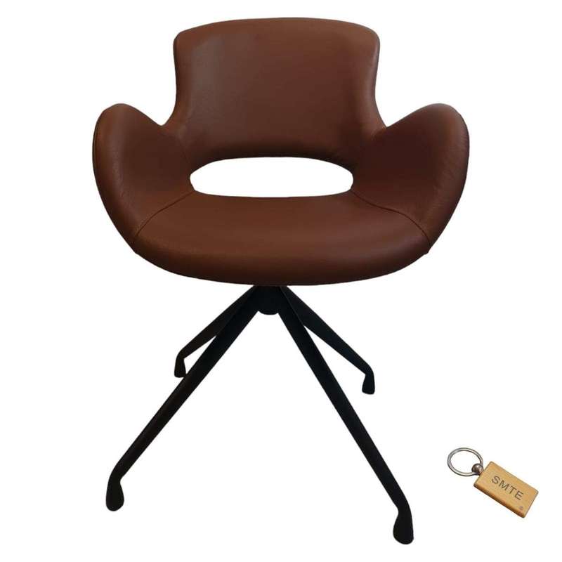 SMTE Reather Dining Chair: Comfort for Your Dining Experience+Smte Keyring - Light Brown with key...