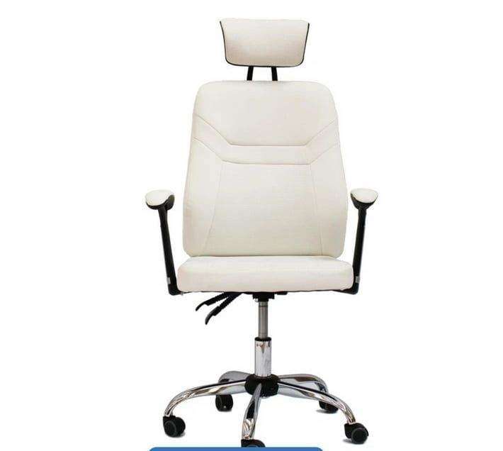 SMTE PU Leather Reclining Office Chair with Head and Arm rests - White with keychain
