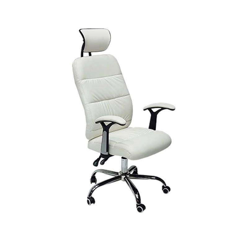 SMTE PU Leather Reclining Office Chair with Head and Arm rests - White with keychain