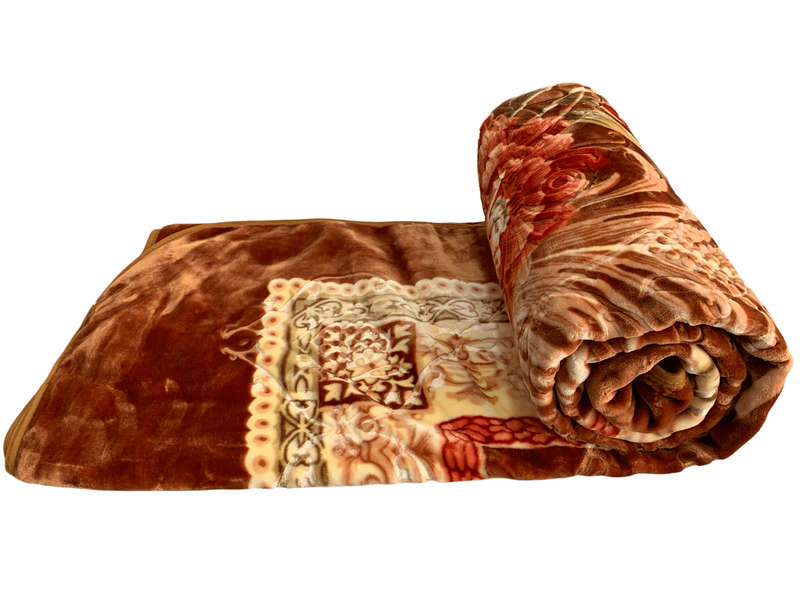 SMTE Azaz High Quality Reversible Blanket Brown with Red Rose Theme 3kg with keychain