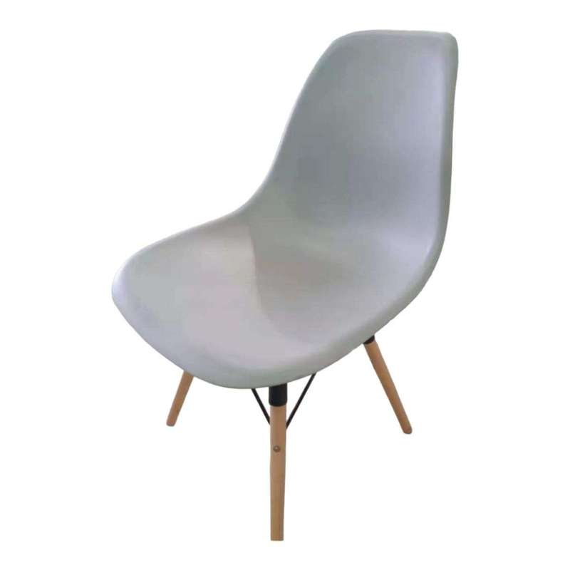 Smte - Plastic Chair with wooden legs -white with keychain