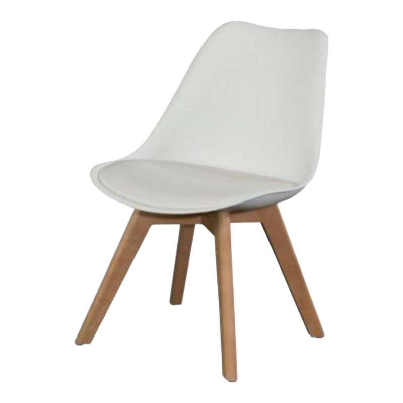 SMTE Plastic Chair with Leather Seat and Wooden Legs - White with keychain