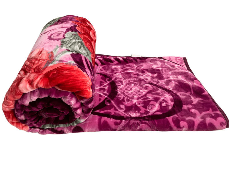 SMTE Azaz High Quality Reversible Blanket Pink with Red Rose 3kg with keychain