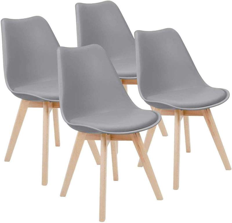 SMTE Padded Seat Wooden Leg Dining Chairs - Pack of Four - Grey Colour with keychain