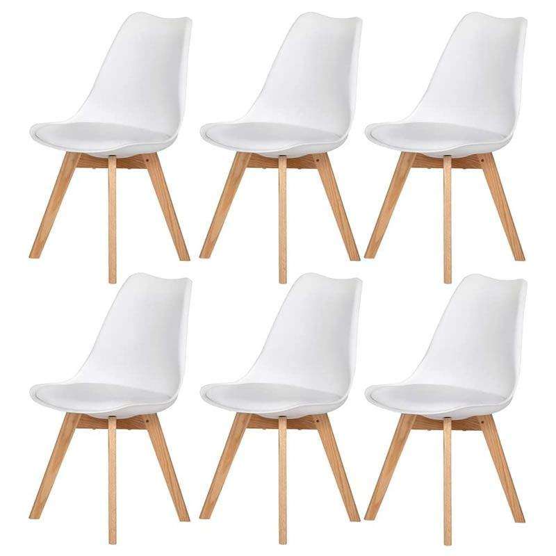 SMTE Pack of 6 Cushioned Seat Dining Chairs - White with keychain