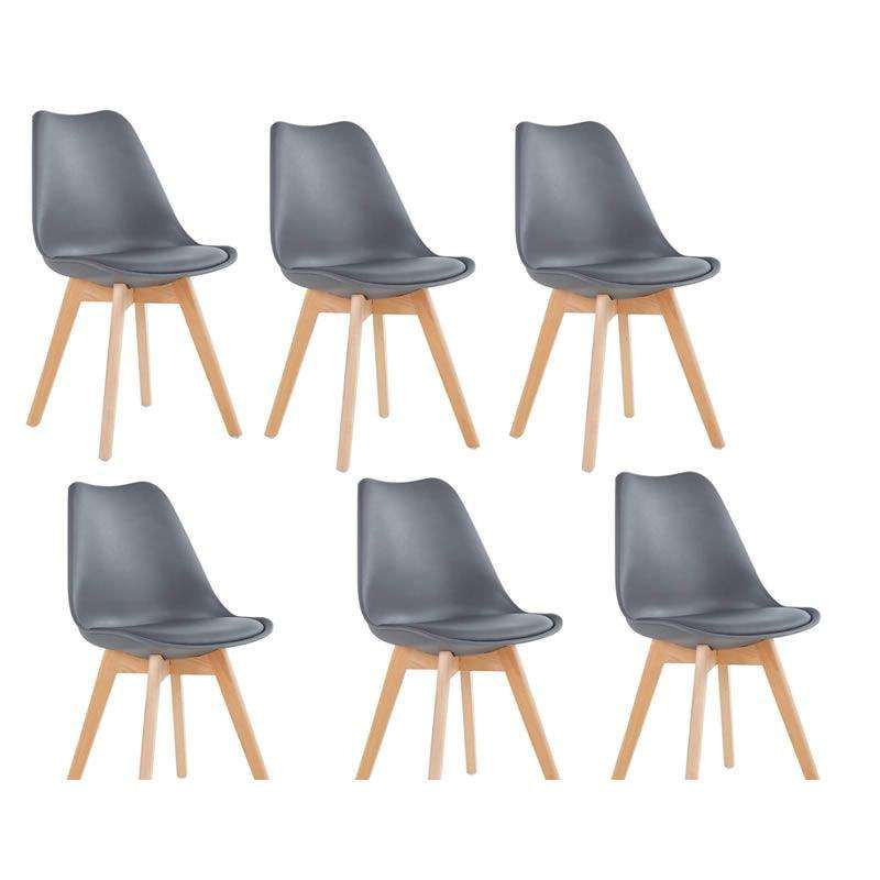 SMTE Pack of 6 Cushioned Seat Dining Chairs - Grey with keychain