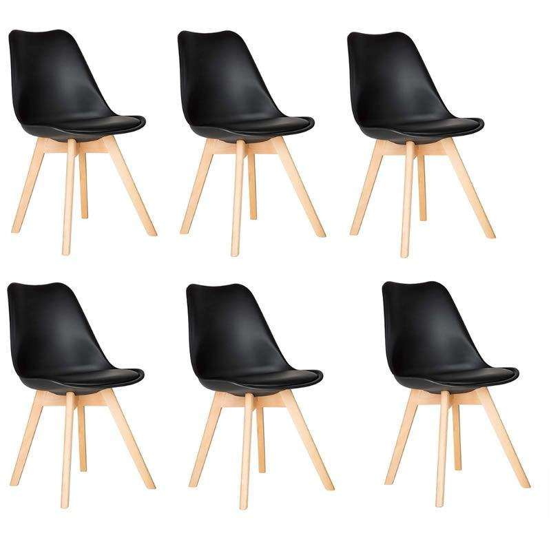 SMTE Pack of 6 Cushioned Seat Dining Chairs - Black with keychain