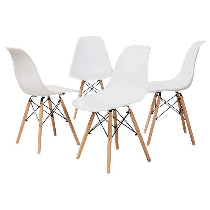 SMTE Pack of 4 White with Wooden Leg Dining Chairs with keychain