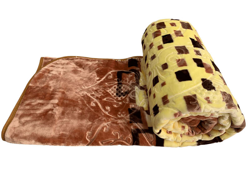 SMTE Azaz High Quality Reversible Blanket Brown with Yellow Base 3kg with keychain