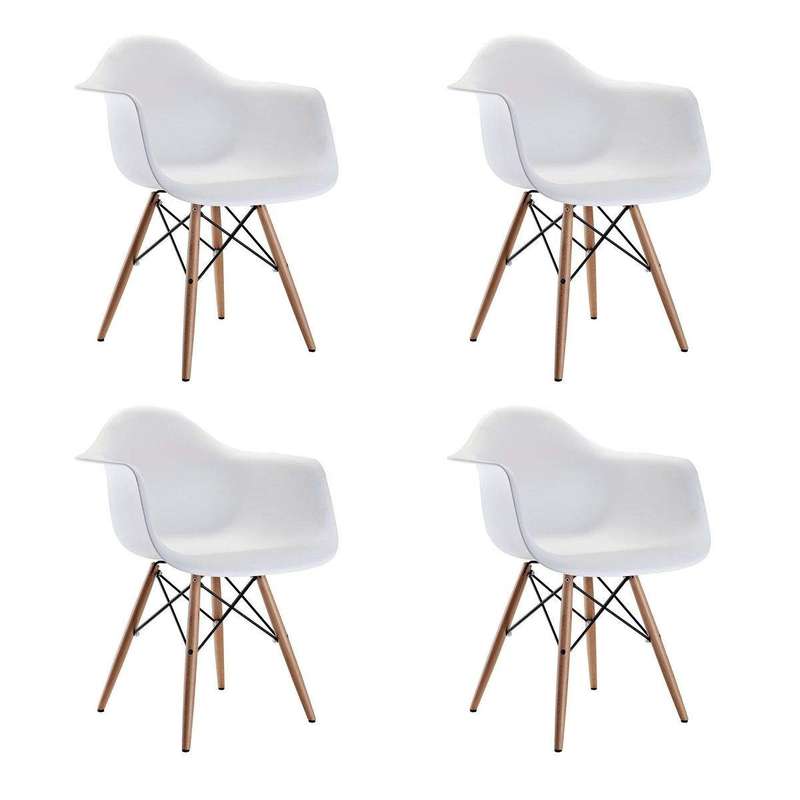 SMTE 4 Pieces of Modern Design Non-Slip Eames Dining Arm - Chair Set - White with keychain