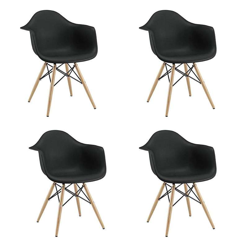 SMTE 4 Pieces of Modern Design Non-Slip Eames Dining Arm - Chair Set - Black with keychain