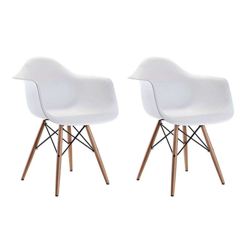 SMTE Pack Of 2 Contemporary Mid-Century Eames Chairs With Armrest - White with keychain