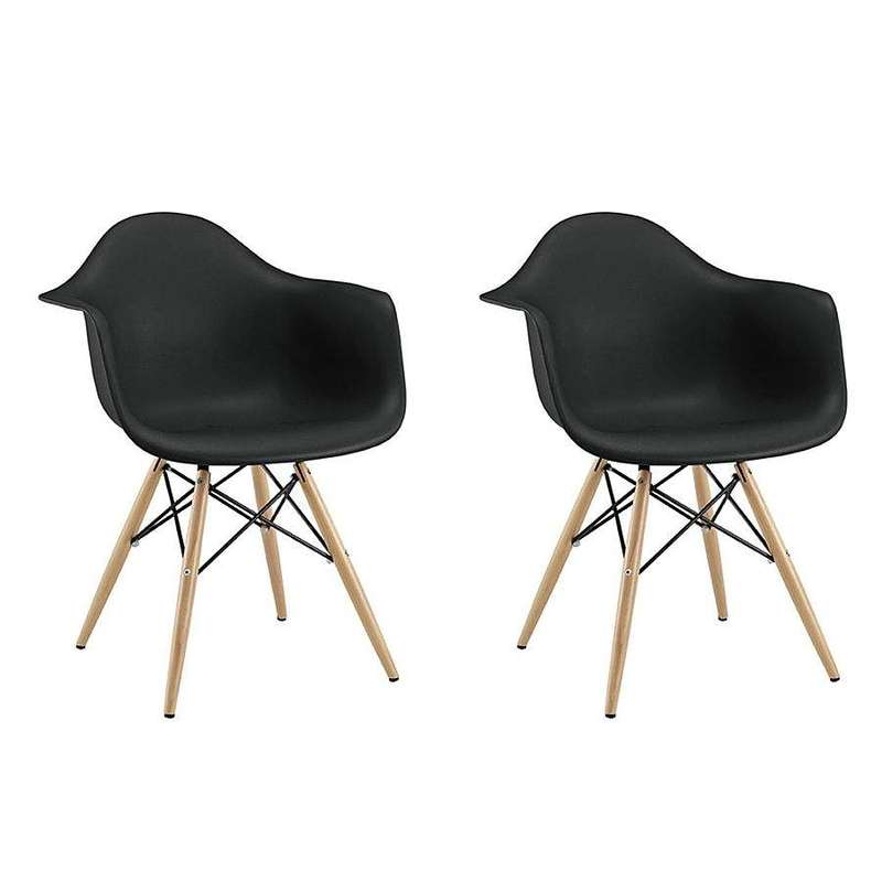 SMTE Pack Of 2 Contemporary Mid-Century Eames Chairs With Armrest - Black with keychain