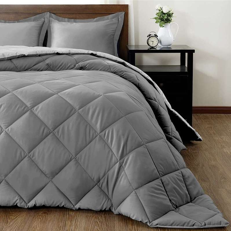 SMTE Acesa Reversible 5 Piece Comforter set Charcoal and Grey - Queen with keychain