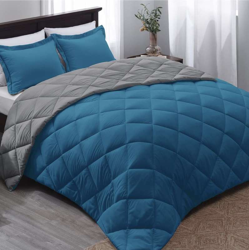 SMTE Acesa Quality Reversible Comforter set 5 Piece - Blue/Charcoal - Double with keychain