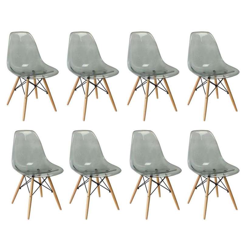 SMTE Multi-Functional Modern Design Transparent Eames Chairs Set - 8-Piece - Light Black Transpar...
