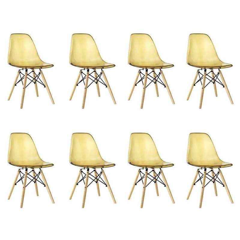 SMTE Multi-Functional Modern Design Transparent Eames Chairs Set - 8-Piece - Gold with keychain