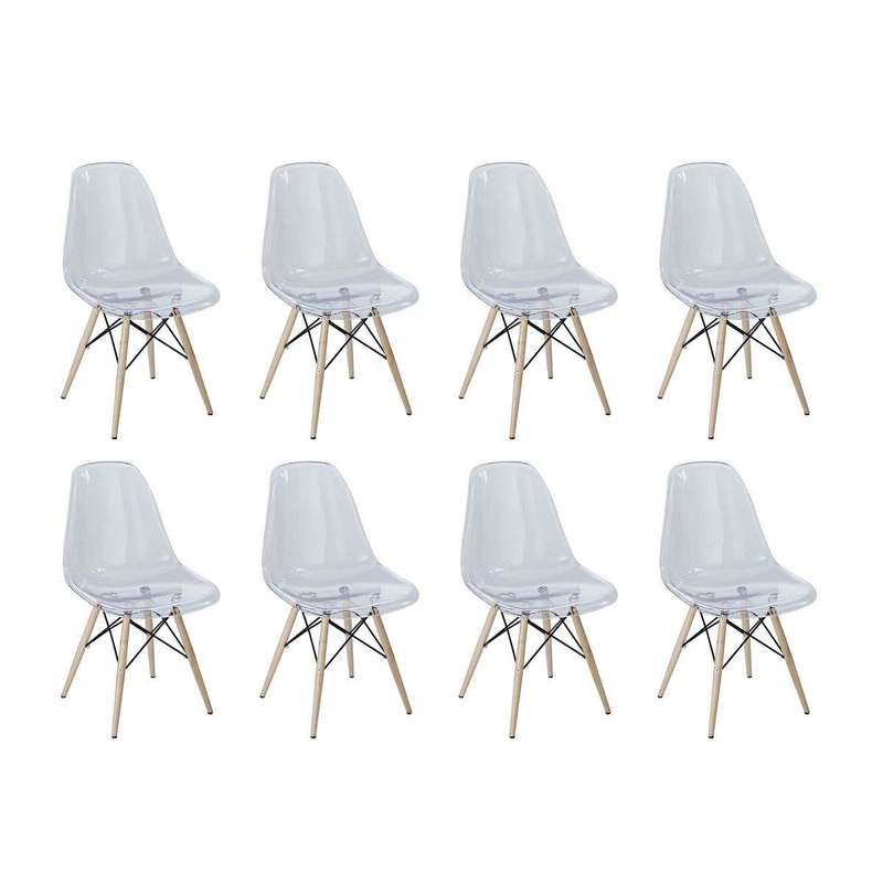 SMTE Multi-Functional Modern Design Transparent Eames Chairs Set - 8-Piece - Clear with keychain