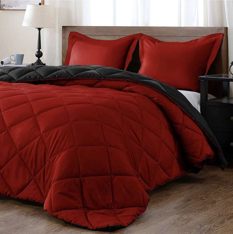 SMTE Acesa Premium Reversible 5 Piece Comforter Set Black/Grey - Red/Black with keychain