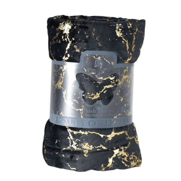 SMTE Black & Gold Luxury Plush Throw Blanket with keychain