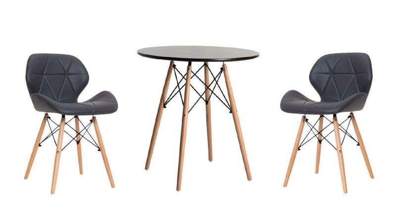 SMTE Modern Wooden Round Dining Table with 2 Soft Padded PU Leather Chairs with keychain