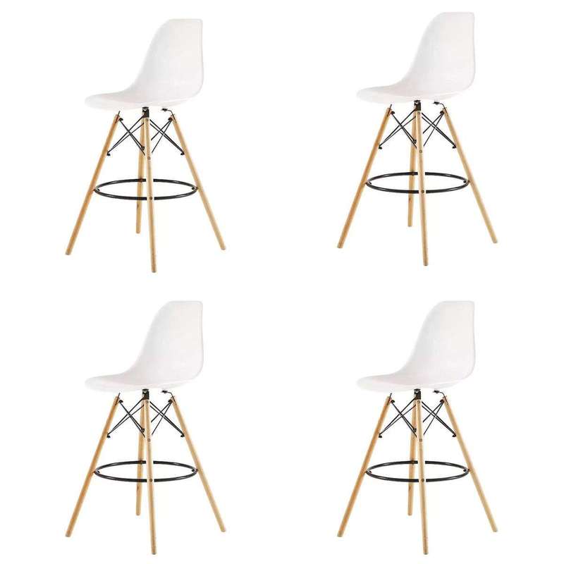 SMTE Set of 4 25.5" Modern Contemporary Eames Design Counter Bar Stools - White with keychain