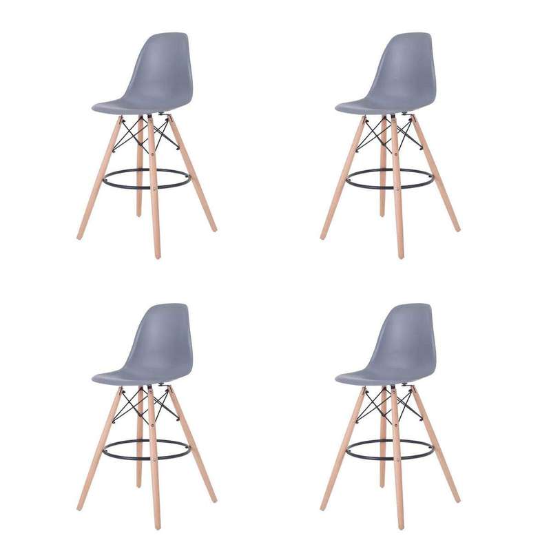 SMTE Modern Style Eiffel Chair Counter Bar Stools Set - 4 Pieces - 25.5-Inch - Grey with keychain