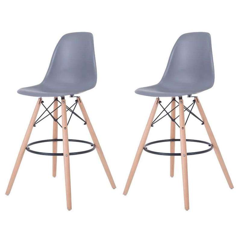 SMTE Modern Style Eiffel Chair Counter Bar Stools Set - 2 Pieces - 25.5-Inch - Grey with keychain
