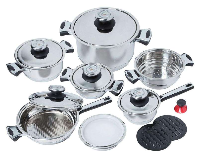 SMTE 16 Piece Stainless Steel Cookware Set with keychain
