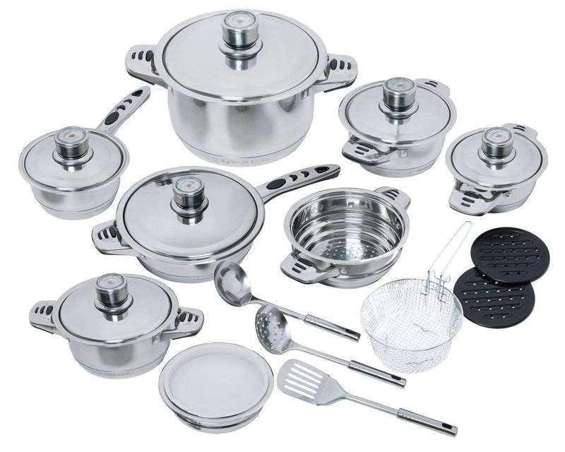 SMTE 22 Piece Stainless Steel Cookware Set with keychain