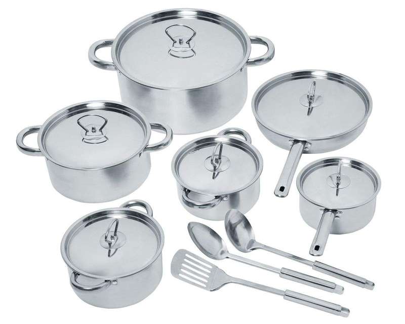 SMTE 15 Piece Stainless Steel Cookware Set with keychain