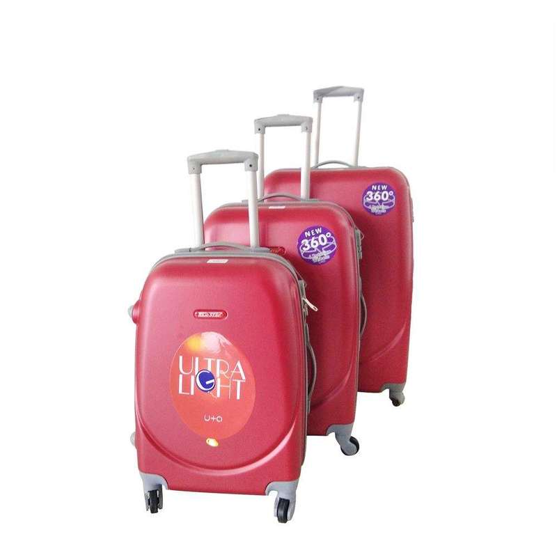 SMTE 3 Piece Lightweight Luggage Set - Apple Green - Red with keychain