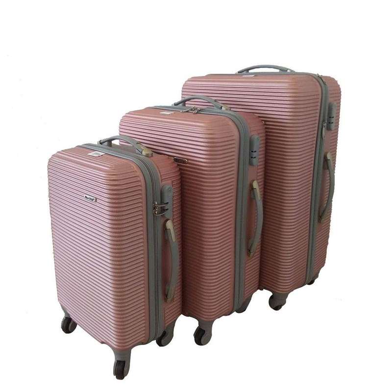 SMTE 3 Piece Hard Outer Shell Luggage Set - Rose Gold with keychain
