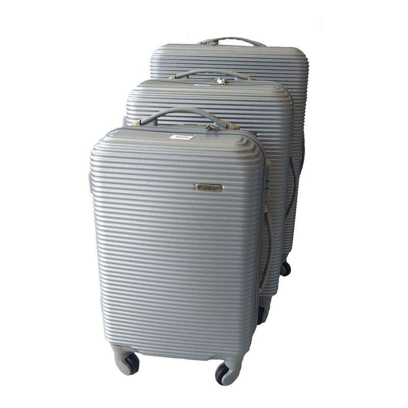SMTE 3 Piece Hard Outer Shell Luggage Set - Silver with keychain