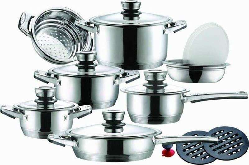 SMTE Leopard German Designed 16-Piece Stainless Steel Cookware Set with keychain