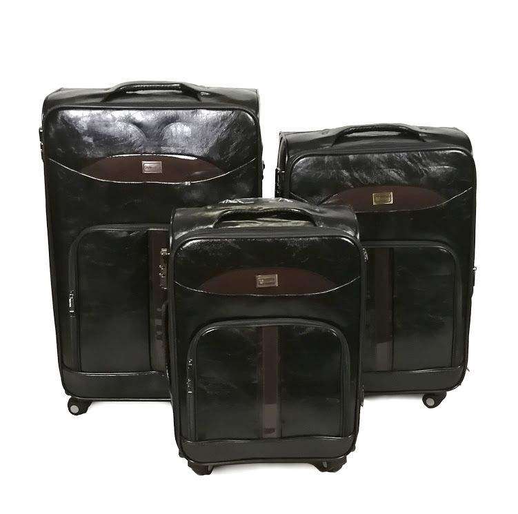 SMTE Mooistar Set of 3 PU Leather Travel Suitcases Luggage 28'24'22'inch-Black with keychain