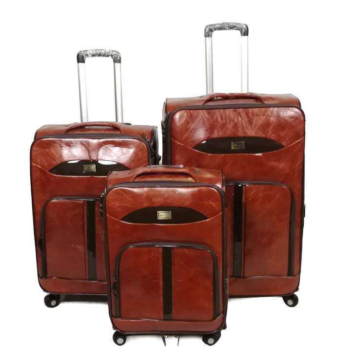 SMTE Mooistar Set of 3 PU Leather Travel Suitcases Luggage 28'24'24'inch-Brown with keychain