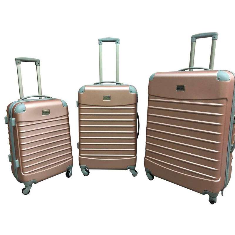 SMTE 3 Piece Luggage Set  - Green - Rose Gold with keychain