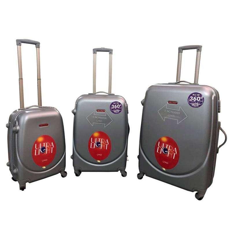 SMTE 3 Piece Lightweight Luggage Set - Silver with keychain