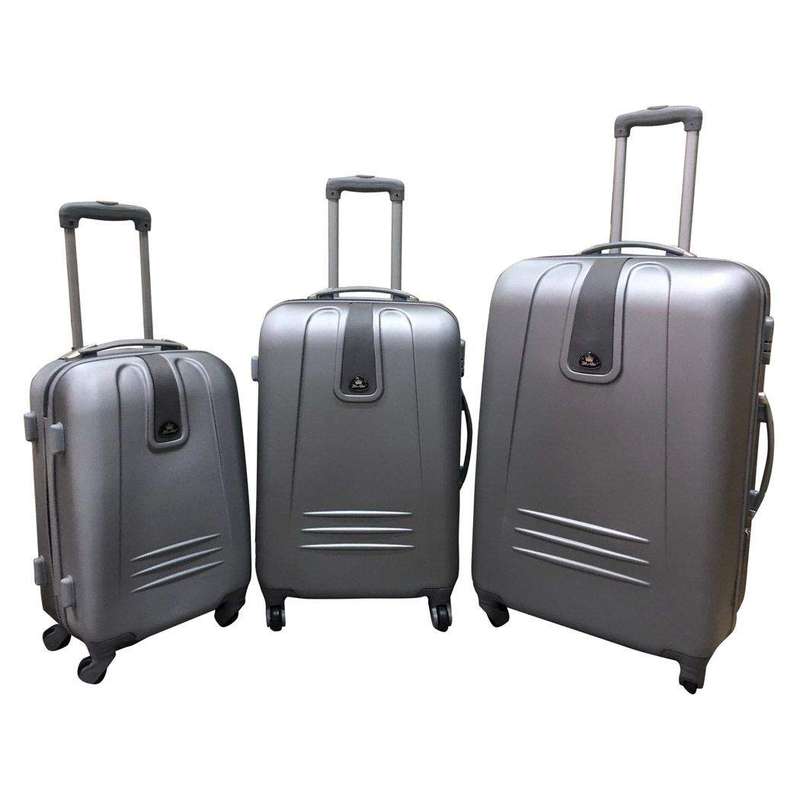 SMTE 3 Piece Sleek Luggage Set - Silver with keychain