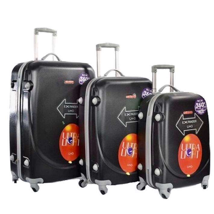 SMTE 3 Piece Lightweight Luggage Set - Black with keychain