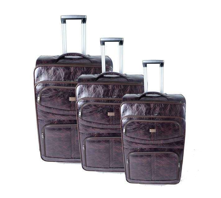 SMTE Nexco Luggage Set of 3 PU Leather Travel Suitcases 28'24'22" - Burgundy with keychain