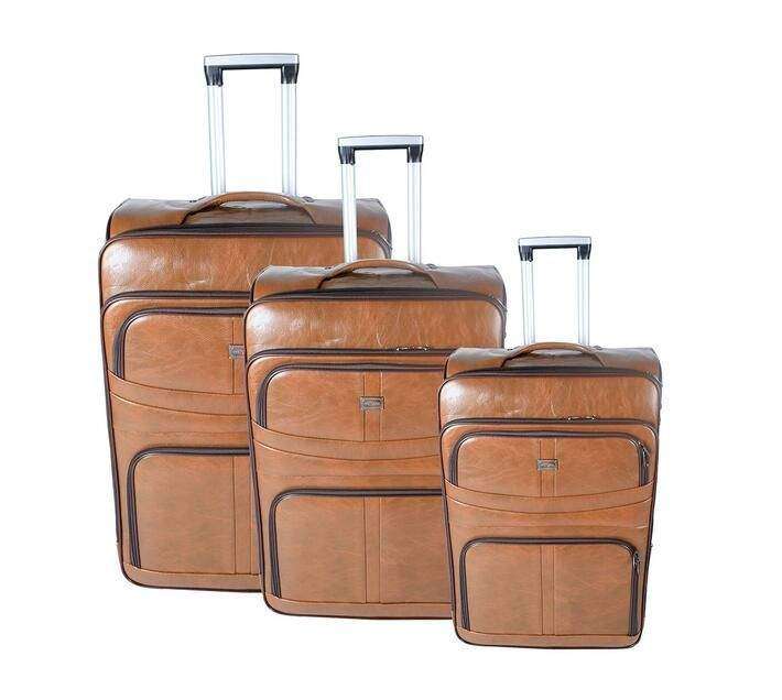 SMTE Nexco Luggage Bag Set of 3 PU Leather Travel Suitcases 28'24'22' inch - Tan with keychain